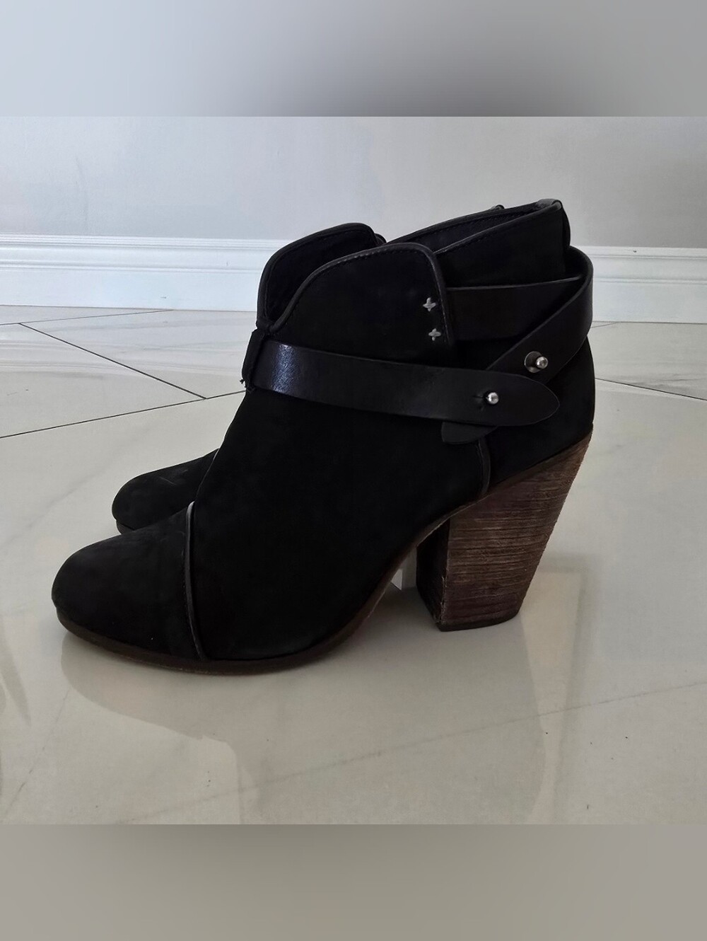 Rag & Bone Black Harrow Suede Leather Ankle Boots Size 8 / 38